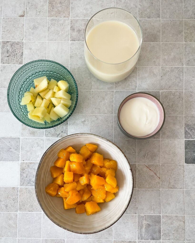 Fresh mango smoothie ingredients 